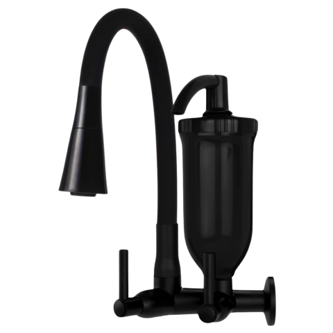 Torneira Filtro Gourmet Flexível Pia Cozinha Parede Toda Preta 2 Jatos