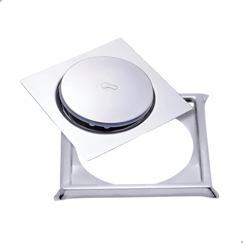 Ralo Click Inteligente Quadrado Inox 10x10 cm + Porta Grelha