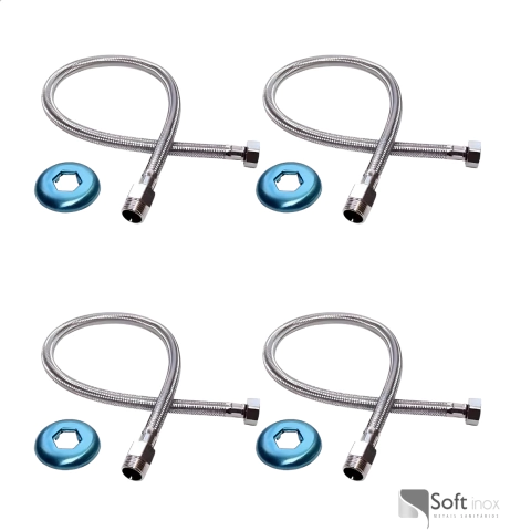 Kit 4 Mangueira Engate Flexível Aço Inox 60 Cm 1/2 Entrada