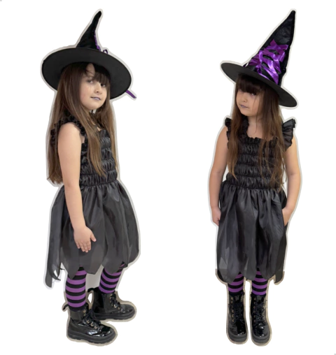 Disfraz Niña Bruja Vestido Sombrero Y Medias Halloween - comprar online