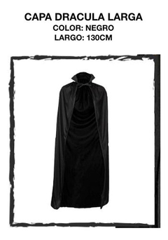 Capa Negra Dracula 130cm // Larga Disfraz Vampiro Halloween - comprar online
