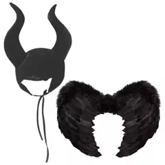 Combo Malefica Disfraz Gorro + Alas Negras Disfraz Cotillon