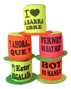 Galera Alta Fluo Frases X 5 - Gorro Tela Cotillon Carioca