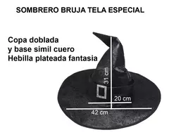 Sombrero Bruja Simil Cuero Gorro Con Hebilla Halloween - comprar online