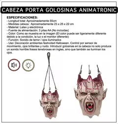 Cabeza Porta Golosinas Sonido Y Luz Decoracion Halloween - comprar online