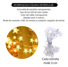 Guirnalda Estrella Cristal Calida 3 Mts Led Luminosa Usb - comprar online