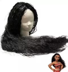 Peluca Moana Negra Con Ondas Super Larga Disfraz Cotillon