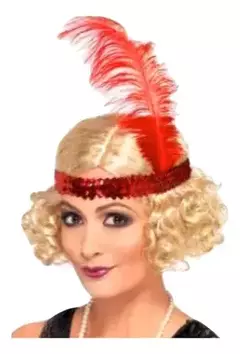 Peluca Charleston Con Vincha Pluma Disfraz Cotillon
