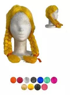 Peluca Larga Trenzas Sin Flequillo Colores Cotillon - comprar online