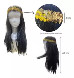 Peluca Cleopatra Negra + Vincha Reina Egipto Disfraz Cotillon - comprar online