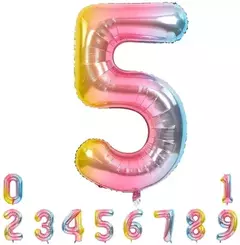Globo Metalizado Numeros de 16" 40 cm Colores Cotillon