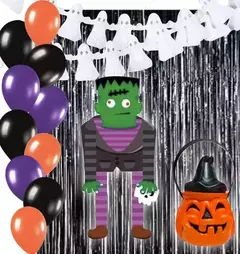 Kit Combo Decoracion Halloween Globos Guirnalda Cortina - tienda online