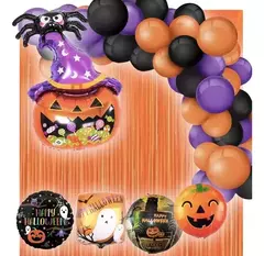 Kit Combo Decoracion Halloween Globos Guirnalda Cortina en internet