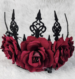 Corona Reina Gotica Roja Vincha Flores Disfraz Halloween - tienda online