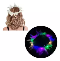 Vincha Tiara Corona De Plumas Led Hippie Luminosa Cotillon