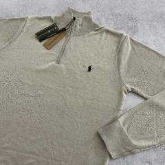 SWEATER MEDIOCIERRE POLO BEIGE JASPEADO - Elixir Indumentaria