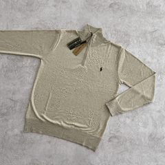 SWEATER MEDIOCIERRE POLO BEIGE JASPEADO - comprar online