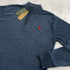 SWEATER MEDIOCIERRE POLO AZUL JASPEADO - Elixir Indumentaria