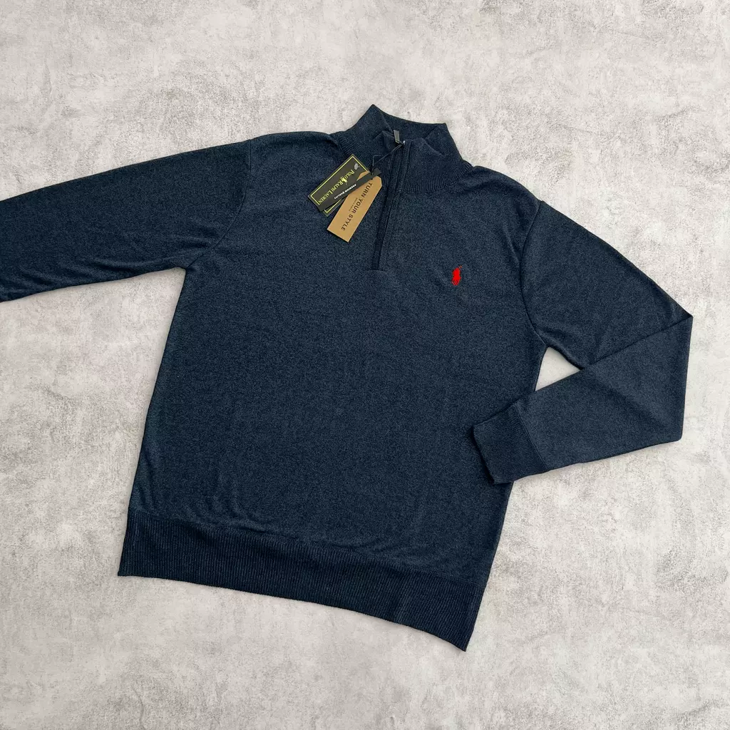 SWEATER MEDIOCIERRE POLO AZUL JASPEADO