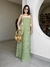 Vestido Plissado Tricot List - Verde Oliva/Cru - comprar online