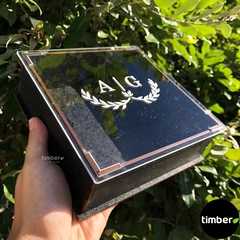 Caixa de MDF (PRETA) com tampa de acrílico transparente personalizada