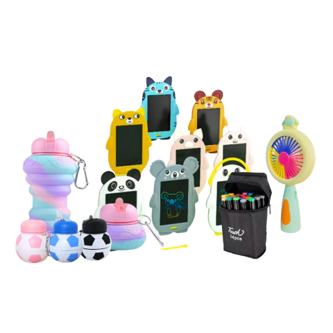 Combo Kids: Botella Silicona + Ventilador + Pizarra LCD + Marcadores