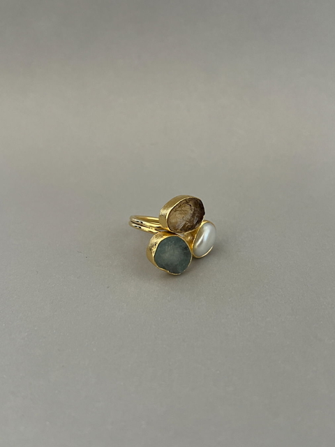 Anillo Midori - Perla, Acuamarina & Citrino
