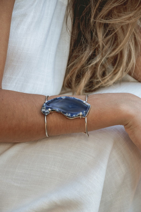 Brazalete Ágata - Azul & Alpaca