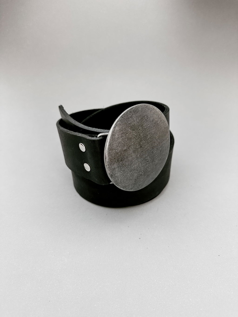 Cinto Alba - Cuero negro & plata vieja