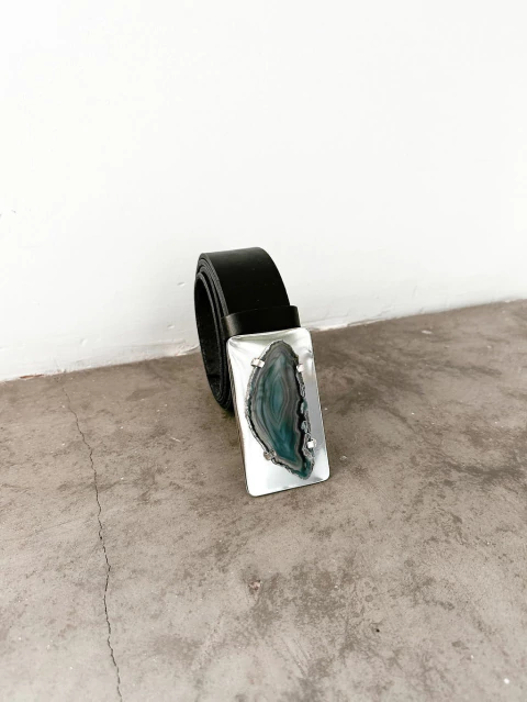 Cinto Palma Ágata azul - alpaca & cuero negro