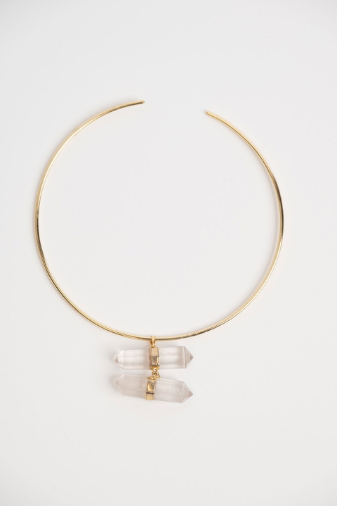 Collar CF - Cuarzo Doble Cristal & Gargantilla Oro