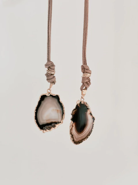 Collar ML - Ágata mini Oro & Gamuza marrón