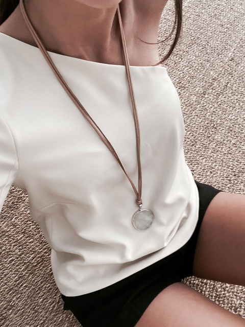 Collar MC - Cuarzo Rosa redondo Plata & Gamuza marrón