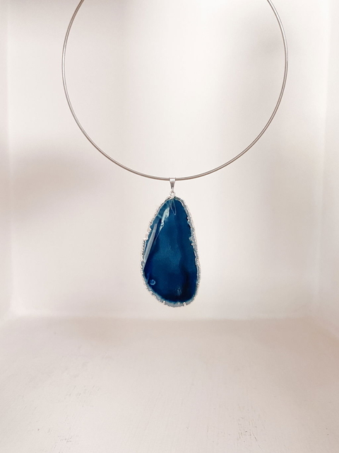 Collar Mila - Ágata Azul Plata & Gargantilla Plata