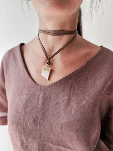 Collar GMG - Mármol Mediano - Bronce & Cuero marrón