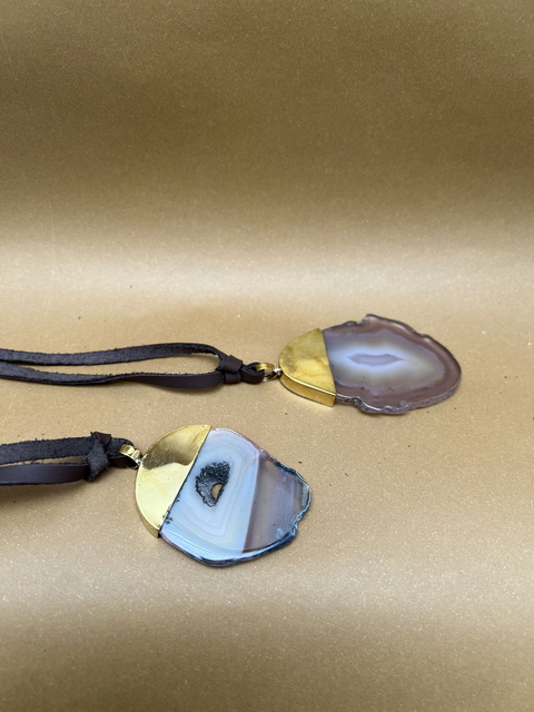 Collar GMG - Ágata marròn Bronce & Cuero marrón