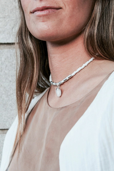 Collar Malaika Blanco - Cuarzo Blanco Rolado Plata