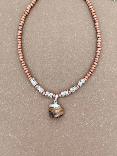 Collar Malaika Naranja - Ojo de Tigre Plata