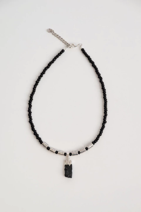 Collar Malaika Negro - Turmalina Plata