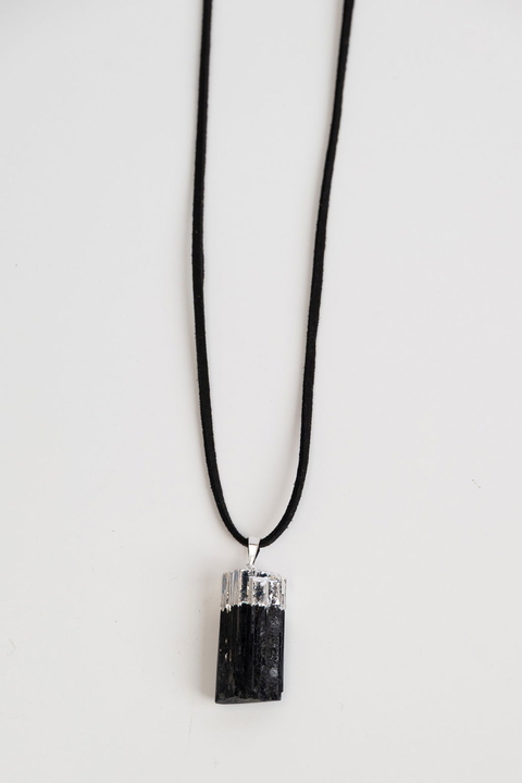 Collar SR - Turmalina Plata & Gamuza negra