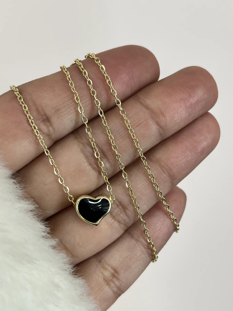 Conjunto Corazón Negro Acero Dorado
