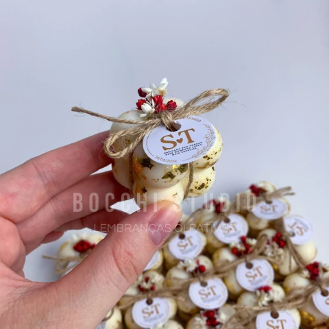 Mini Bubble Rústica Folheada a Ouro - Velas Aromáticas de Lembrancinha