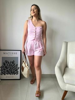 Colete Alfaiataria Em Linho Rosa Bebê - Duda - comprar online