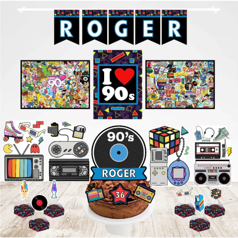 Kit Festa Só um bolinho Decoração de Aniversário Festa Anos 90 Personalizada com nome Mod2