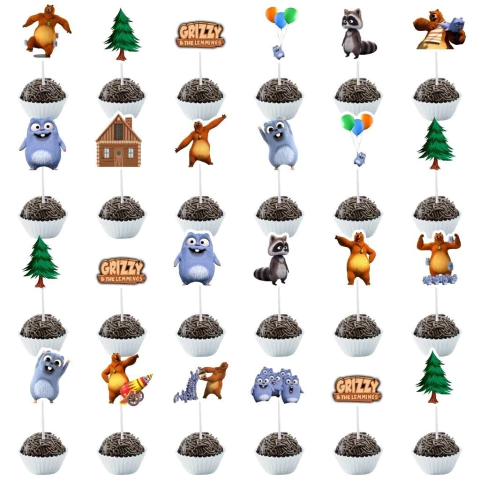 Tags Toppers de Docinhos e Cupcake Desenho Grizzy e os Lemmings