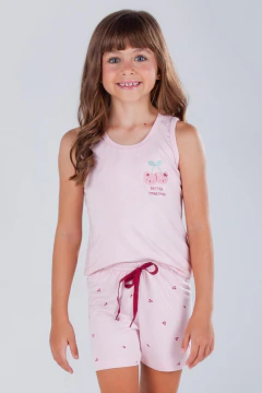 Pijama Juvenil Verão Menina Regata Cerejas