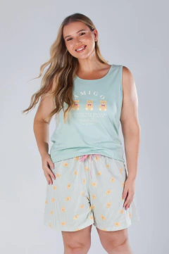 Pijama Plus Size Feminino Curto Regata Amigo
