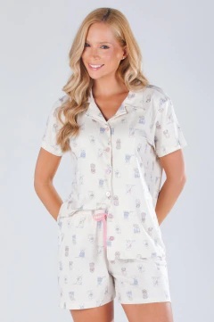 Pijama Feminino Curto Botão Dog