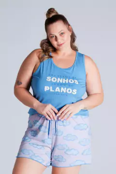 Pijama Plus Size Feminino Curto Regata Nas Nuvens