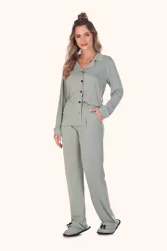 Pijama Inverno Feminino Botão Poá
